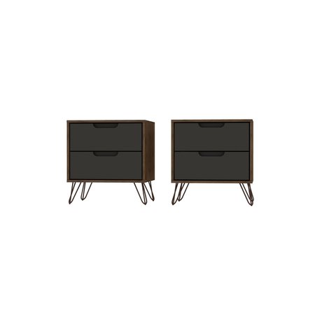 MANHATTAN COMFORT Rockefeller Nightstand 2.0 in Nature and Textured Grey (Set of 2) 2-102GMC7